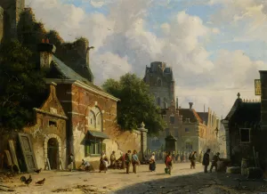 A Busy Street in a Dutch Town by Adrianus Eversen - Oil Painting Reproduction