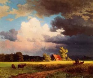 Bavarian Landscape also known as Red Barn by Albert Bierstadt - Oil Painting Reproduction