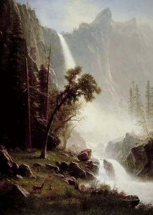 Bridal Veil Falls, Yosemite by Albert Bierstadt - Oil Painting Reproduction