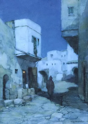 A Moonlit Street, North Africa by Albert Moulton Foweraker - Oil Painting Reproduction