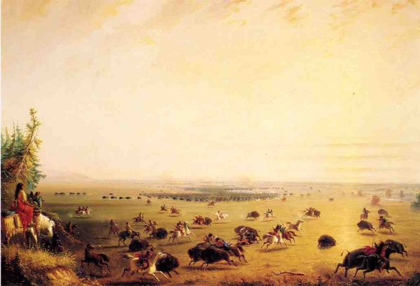 Oil Painting Reproduction Surround of Buffalo by Indians also known as the Surround by Alfred Jacob Miller