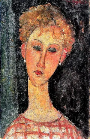 A Blond Wearing Earings by Amedeo Modigliani - Oil Painting Reproduction