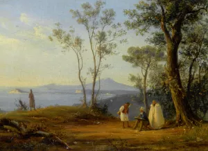 A Painter at Work in an Italianate Coastal Landscape by Antonie Sminck Pitloo - Oil Painting Reproduction