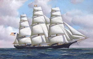 An American Clipper Ship Flying Cloud at Sea Under Full Sail by Antonio Jacobsen - Oil Painting Reproduction