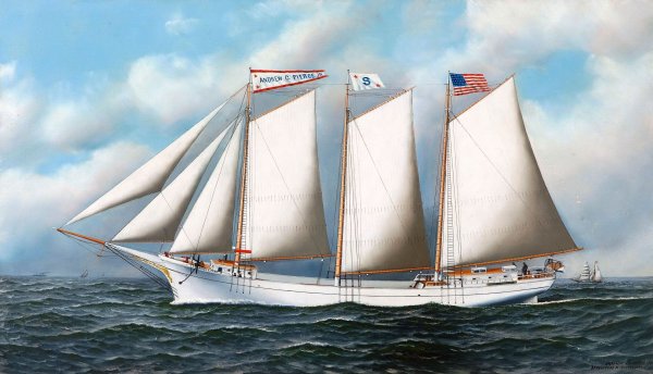 Oil Painting Reproduction Three Masted Schooner 'Andrew C. Pierce' by Antonio Jacobsen