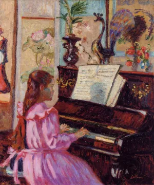 Young Girl at the Piano by Armand Guillaumin - Oil Painting Reproduction