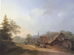 A Cart on a Country Road in Summertime by Barend Cornelis Koekkoek - Oil Painting Reproduction