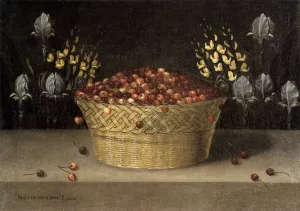 Basket of Cherries and Flowers by Blas De Ledesma - Oil Painting Reproduction