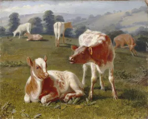 Calves in a Meadow by Briton Riviere - Oil Painting Reproduction