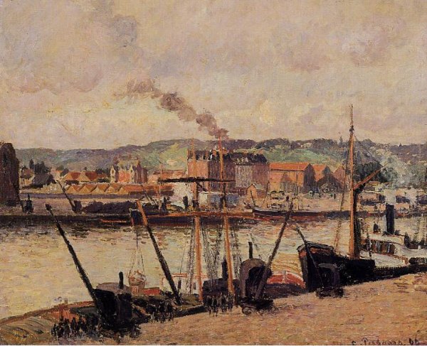 Oil Painting Reproduction Morning, Rouen, the Quays by Camille Pissarro