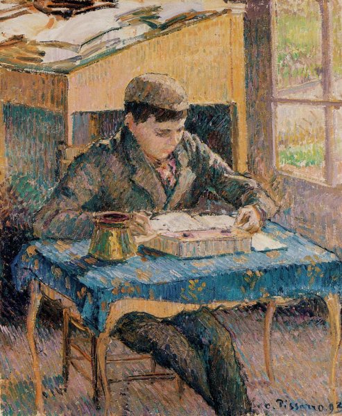 Oil Painting Reproduction Portrait of Rodo Reading by Camille Pissarro