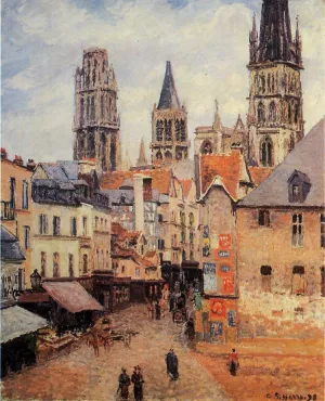 Rue de l'Eppicerie, Rouen: Morning, Grey Weather by Camille Pissarro - Oil Painting Reproduction