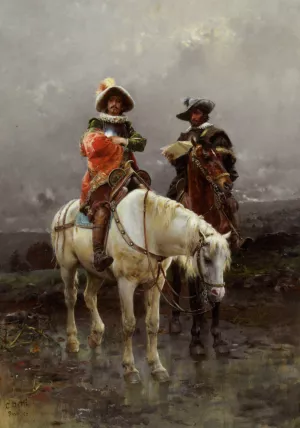 A Cavalier on a White Horse by Cesare-Auguste Detti - Oil Painting Reproduction