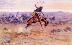 Bucking Bronco by Charles Marion Russell - Oil Painting Reproduction