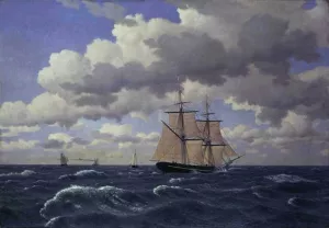 A Brig under Sail in Fair Weather by Christoffer Wilhelm Eckersberg - Oil Painting Reproduction