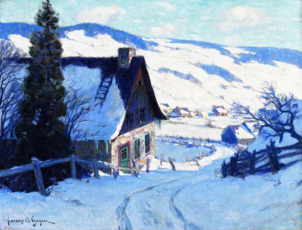 A Farm, Last Rauys by Clarence Gagnon - Oil Painting Reproduction