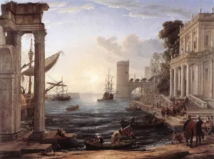 Seaport with the Embarkation of the Queen of Sheba by Claude Lorrain - Oil Painting Reproduction
