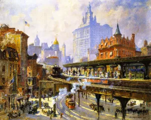 Chatham Square Station, New York by Colin Campbell Cooper - Oil Painting Reproduction