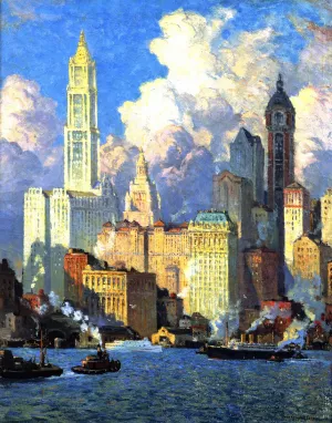 Hudson River Waterfront by Colin Campbell Cooper - Oil Painting Reproduction