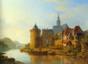 A View of a Town Along the Rhine by Cornelis Springer - Oil Painting Reproduction