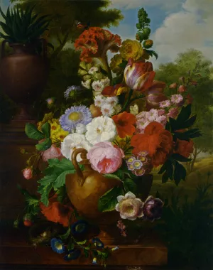 A Flower Still Life with Roses Tulips Peonies and other Flowers in a Vase by Cornelis Van Spaendonck - Oil Painting Reproduction