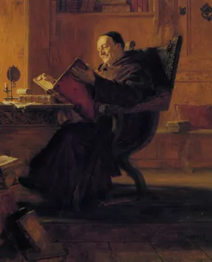 A Monk in the Library by Eduard Von Grutzner - Oil Painting Reproduction