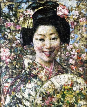 A Smiling Geisha by Edward Atkinson Hornel - Oil Painting Reproduction
