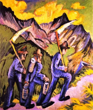 Alpine Life, Triptych Left Panel by Ernst Ludwig Kirchner - Oil Painting Reproduction