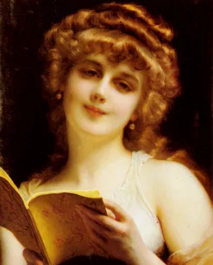 A Blonde Beauty Holding a Book by Etienne Adolphe Piot - Oil Painting Reproduction