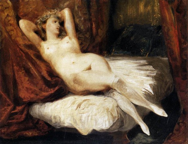 Oil Painting Reproduction Female Nude Reclining on a Divan by Eugene Delacroix