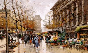 Flower Market by Eugene Galien-Laloue - Oil Painting Reproduction