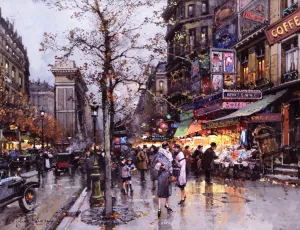 Paris, La Porte Saint Martin by Eugene Galien-Laloue - Oil Painting Reproduction