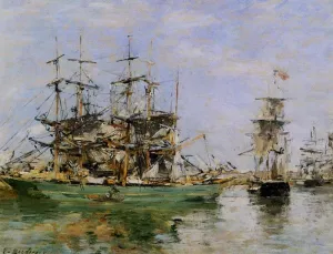 A Three Masted Ship in Port by Eugene-Louis Boudin - Oil Painting Reproduction
