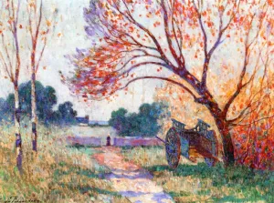 A Cart by the Side of the Path by Ferdinand Du Puigaudeau - Oil Painting Reproduction