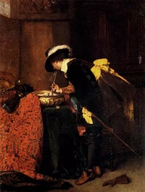 A Cavalier Lighting A Pipe by Ferdinand Roybet - Oil Painting Reproduction