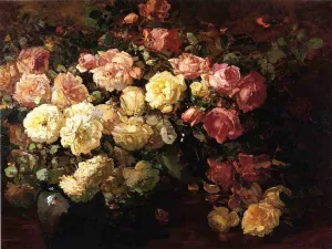 Still Life with White and Pink Roses by Franz Bischoff - Oil Painting Reproduction