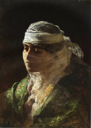 A Veiled Beauty of Constantinople by Frederick Arthur Bridgman - Oil Painting Reproduction