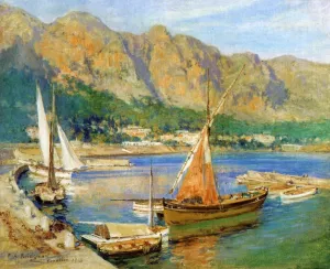 Sailboats, South of France by Frederick Arthur Bridgman - Oil Painting Reproduction