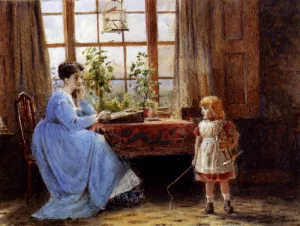 A Mother and Child in an Interior by George Goodwin Kilburne - Oil Painting Reproduction