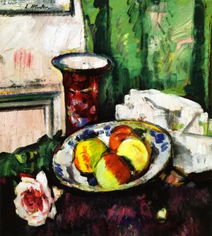 Still Life with Apples and a Pink Vase by George Leslie Hunter - Oil Painting Reproduction