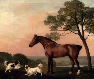 A Bay Hunter With Two Spaniels by George Stubbs - Oil Painting Reproduction