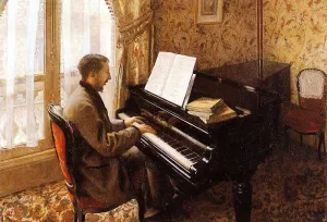 Young Man Playing the Piano by Gustave Caillebotte - Oil Painting Reproduction