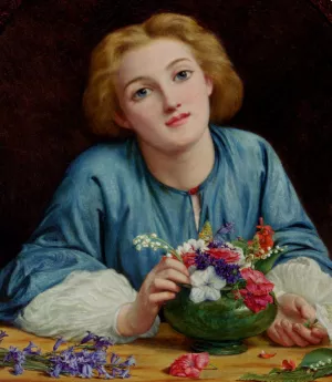 A Young Girl Arranging A Bouquet by Henry Wallis - Oil Painting Reproduction