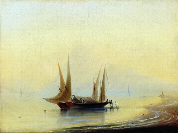 Oil Painting Reproduction Barges the Seashore by Ivan Konstantinovich Aivazovsky