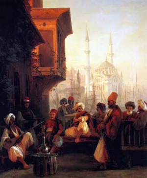 Coffee-House by the Ortakoy Mosque in Constantinople by Ivan Konstantinovich Aivazovsky Oil Painting