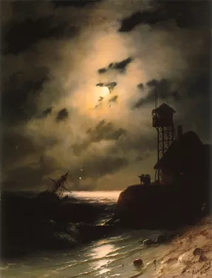 Moonlit Seascape With Shipwreck by Ivan Konstantinovich Aivazovsky Oil Painting
