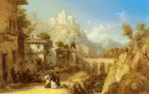 A Mediterranean Landscape with Villagers by James Webb - Oil Painting Reproduction