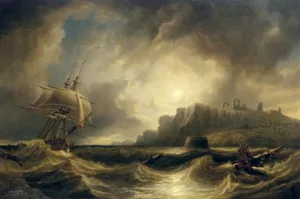 A Breezy Evening Off Saint Hildas Abbey Whiby by James Wilson Carmichael - Oil Painting Reproduction