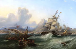 A Man-of-War Off the Turkish Coast by James Wilson Carmichael - Oil Painting Reproduction