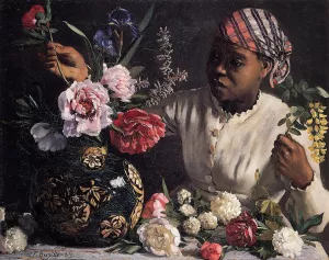 African Woman with Peonies by Frederic Bazille - Oil Painting Reproduction